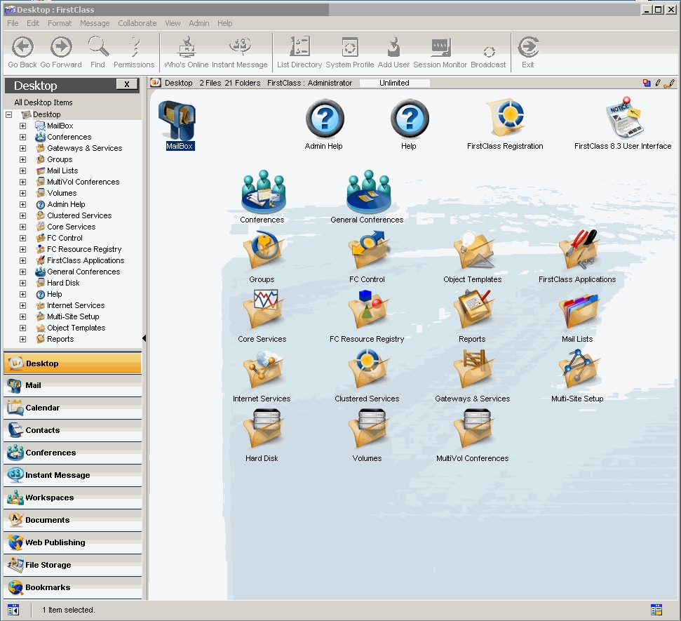FirstClass Groupware Screenshot Admin Desktop Installation Windows