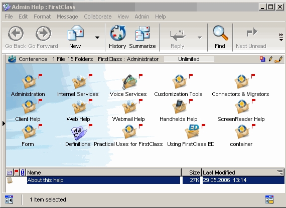 FirstClass Groupware Screenshot Admin Help Installation Linux