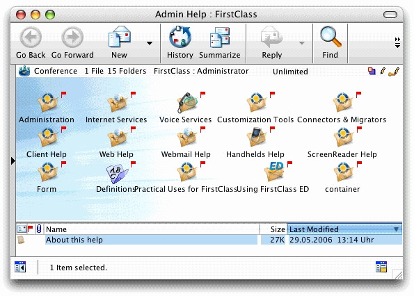 FirstClass Groupware Screenshot Admin Help Installation Windows